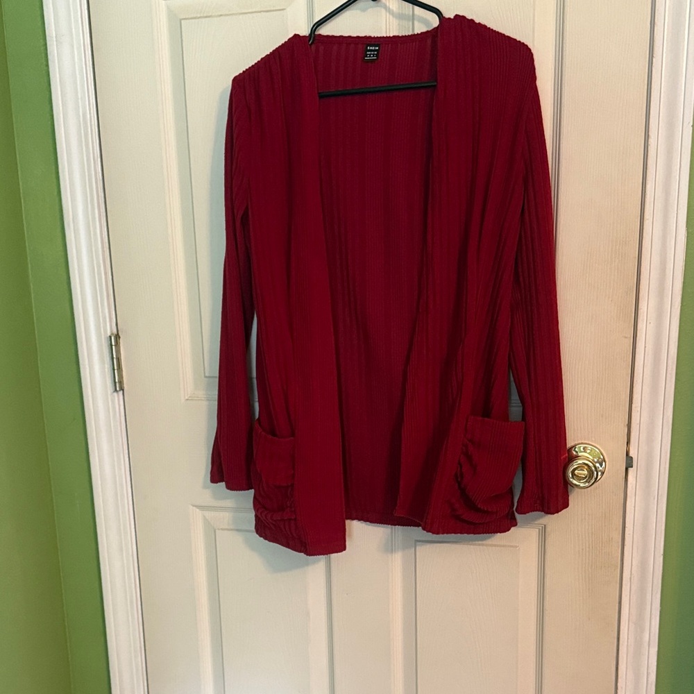 SHEIN Deep Red Open Front Cardigan